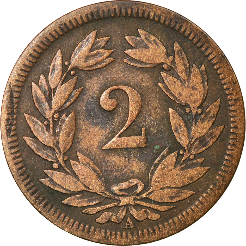 Coin, Switzerland, 2 Rappen, 1851, Paris, VF(20-25), Bronze, KM:4.1