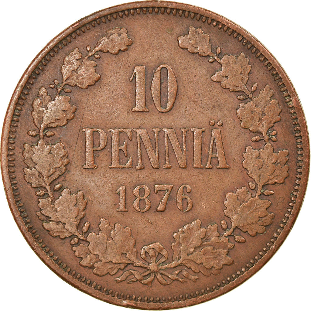 Coin, Finland, Alexander II, 10 Pennia, 1876, EF(40-45), Copper, KM:5.2