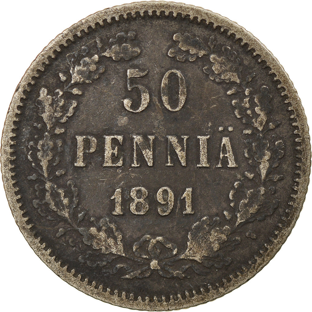 Coin, Finland, Nicholas II, 50 Penniä, 1891, EF(40-45), Silver, KM:2.2