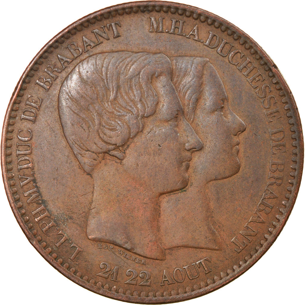 Coin, Belgium, 10 Centimes, 1853, EF(40-45), Copper, KM:1.1
