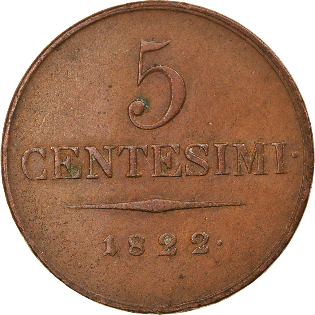 Coin, ITALIAN STATES, LOMBARDY-VENETIA, 5 Centesimi, 1822, Milan, EF(40-45)