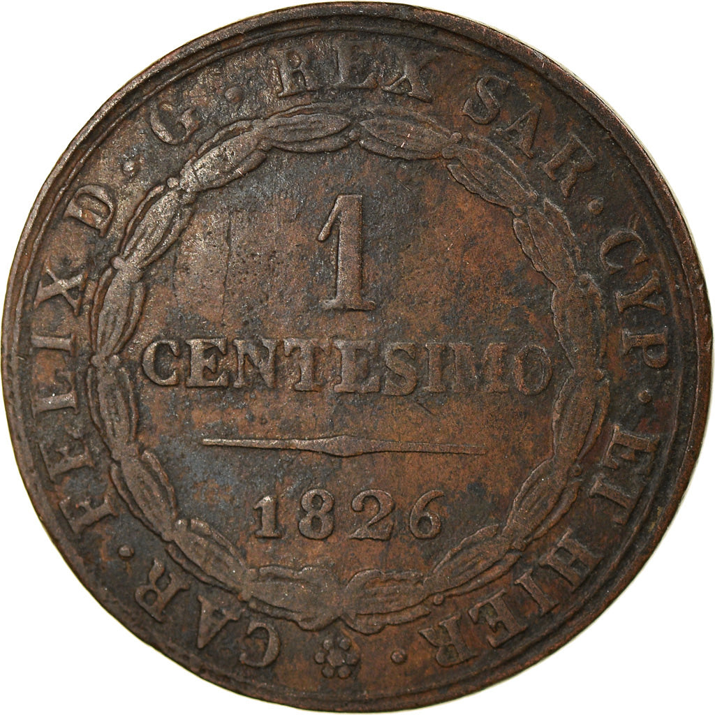 Moneda, Estados italianos, SARDINIA, Carlo Felice, Centesimo, 1826, Genoa, MBC