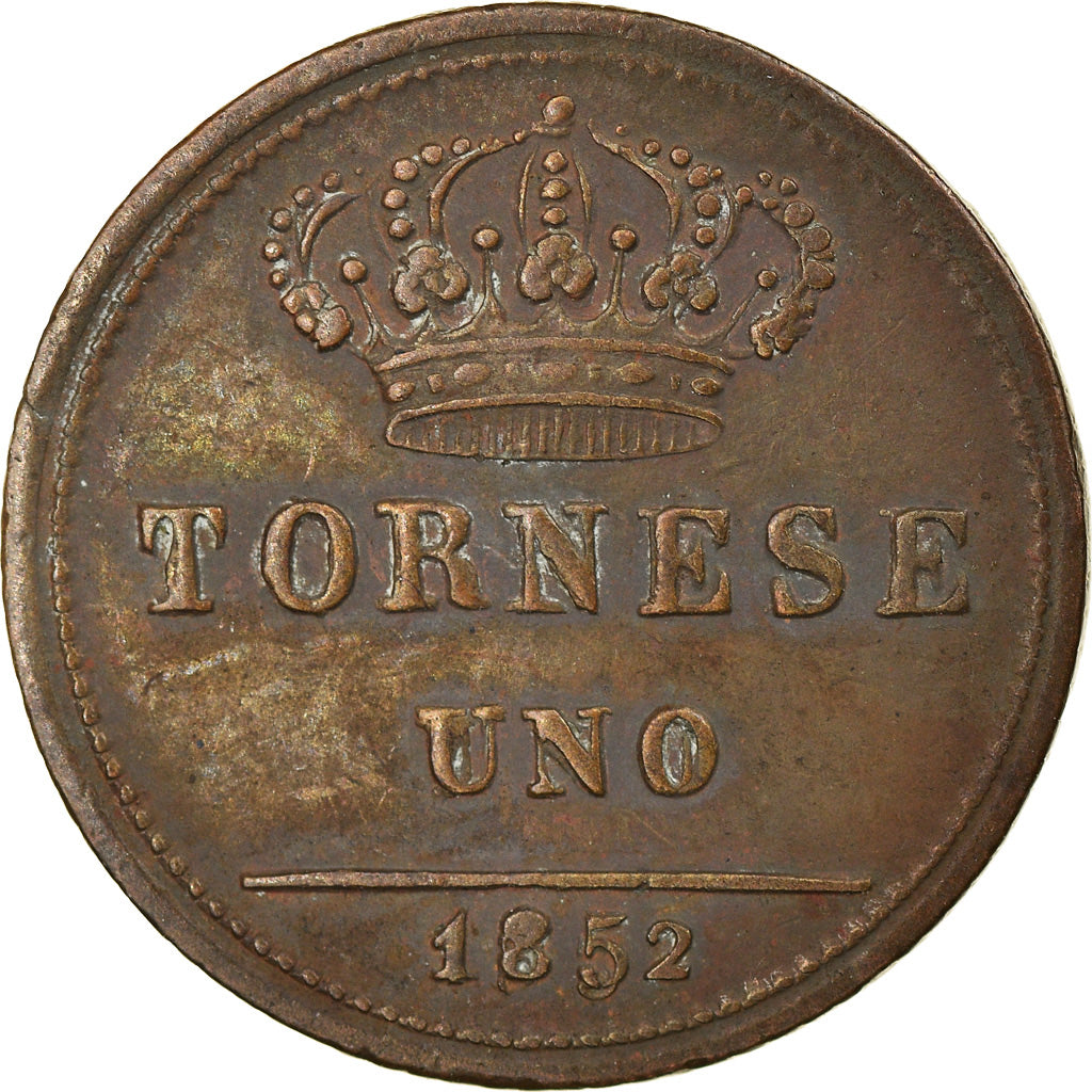 Coin, ITALIAN STATES, NAPLES, Ferdinando II, Tornese, 1852, EF(40-45), Copper