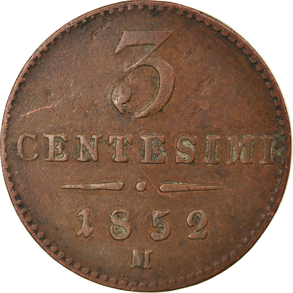 Coin, ITALIAN STATES, LOMBARDY-VENETIA, 3 Centesimi, 1852, Milan, EF(40-45)