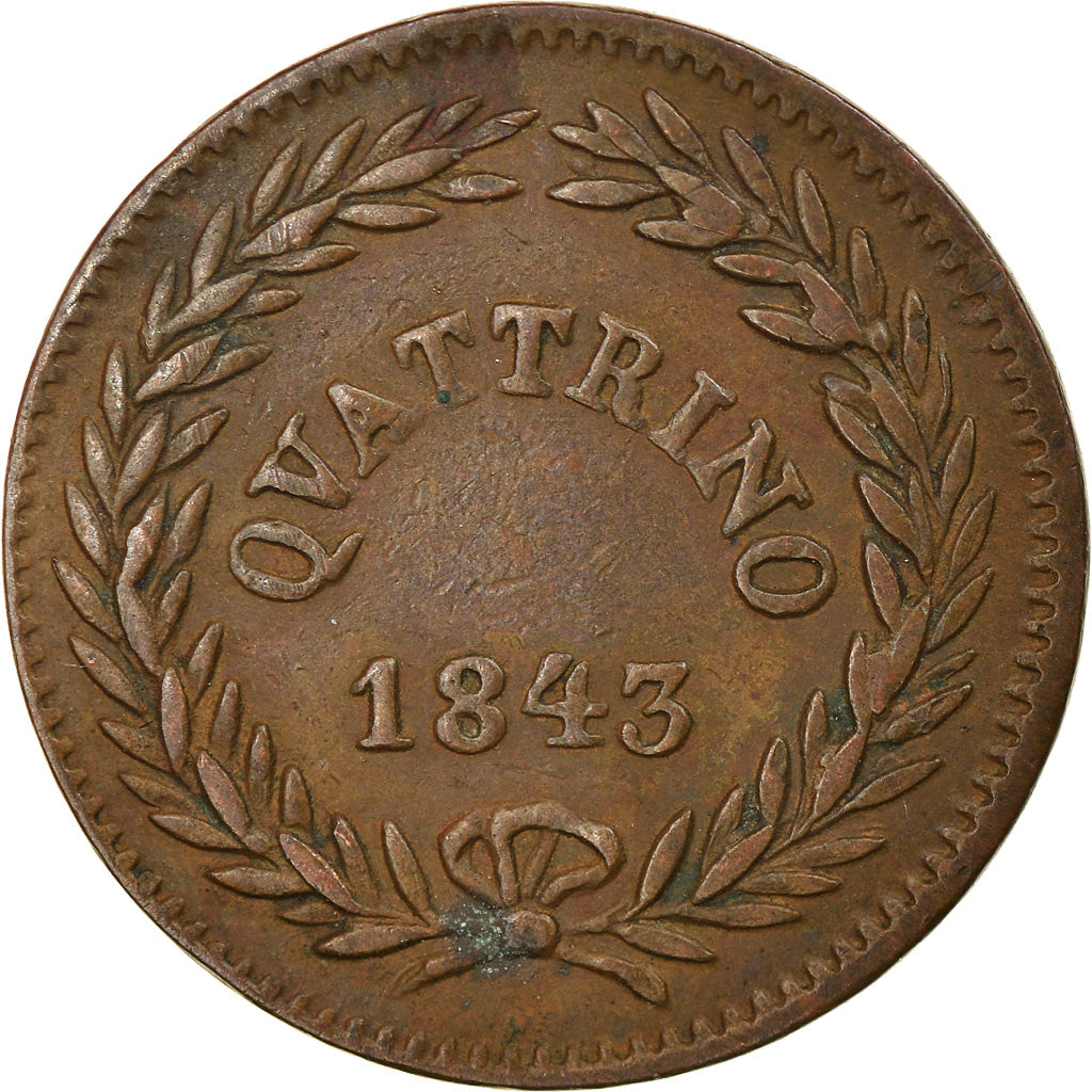 Coin, ITALIAN STATES, PAPAL STATES, Gregory XVI, Quattrino, 1843, Roma