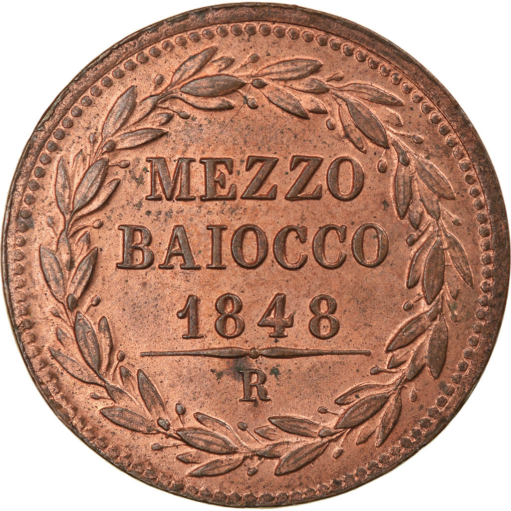 Moneta, DEPARTAMENTY WŁOSKIE, PAPAL STATES, Pius IX, Mezzo (1/2) Baiocco, 1848