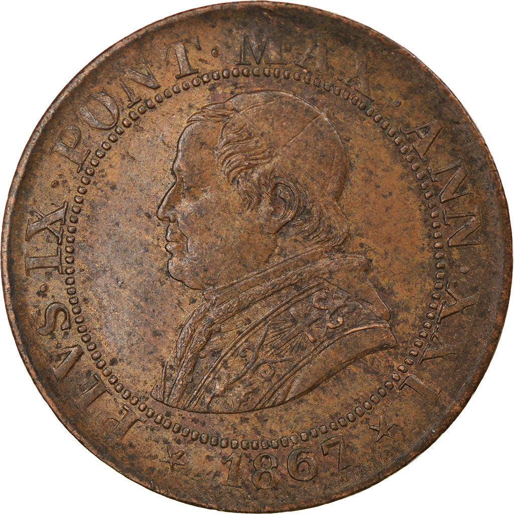 Moneda, Estados italianos, PAPAL STATES, Pius IX, 1/2 Soldo, 2-1/2 Centesimi