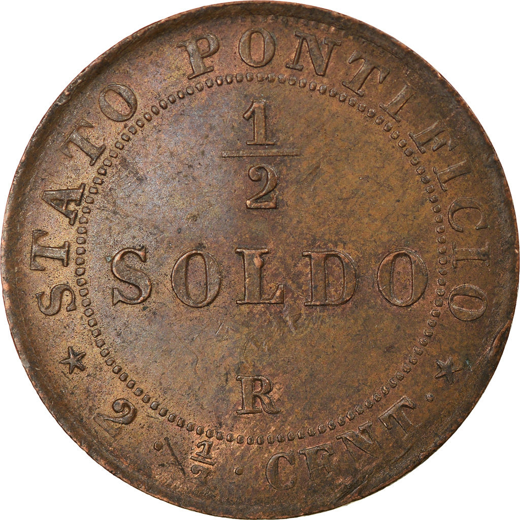 Moneda, Estados italianos, PAPAL STATES, Pius IX, 1/2 Soldo, 2-1/2 Centesimi