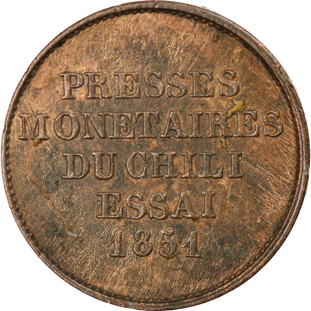 Coin, Chile, 1/2 Decimo, 1851, AU(50-53), Copper, KM:PnA9