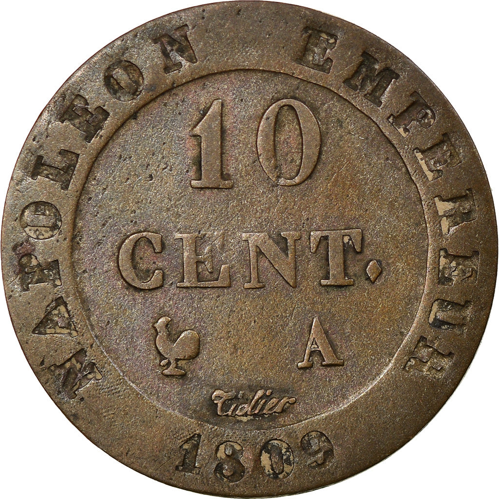 Münze, Frankreich, Napoléon I, 10 Centimes, 1809, Paris, S+, Billon, KM:676.1