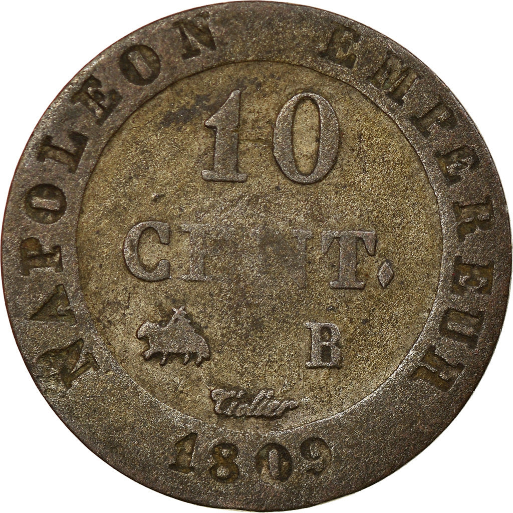 Münze, Frankreich, Napoléon I, 10 Centimes, 1809, Rouen, S+, Billon, KM:676.2