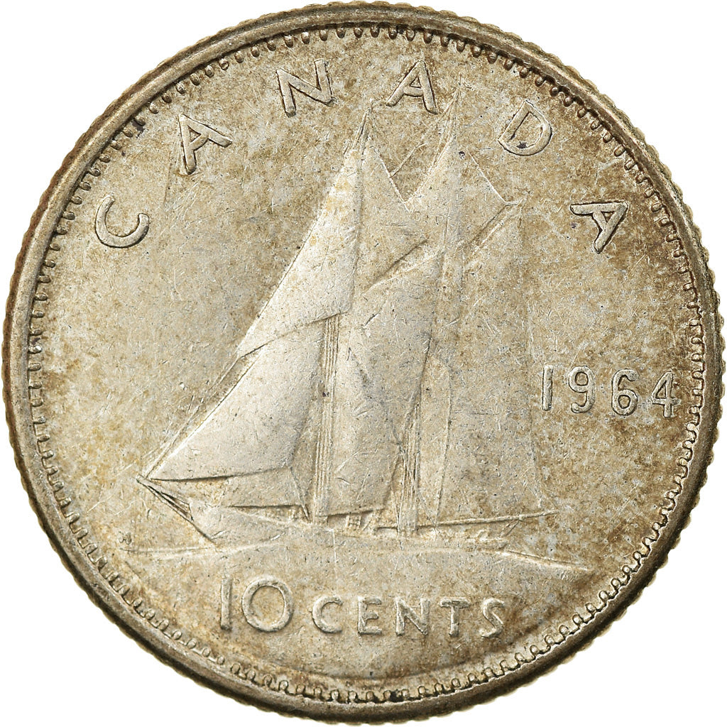 Moneta, Canada, Elizabeth II, 10 Cents, 1964, Royal Canadian Mint, Ottawa, BB+