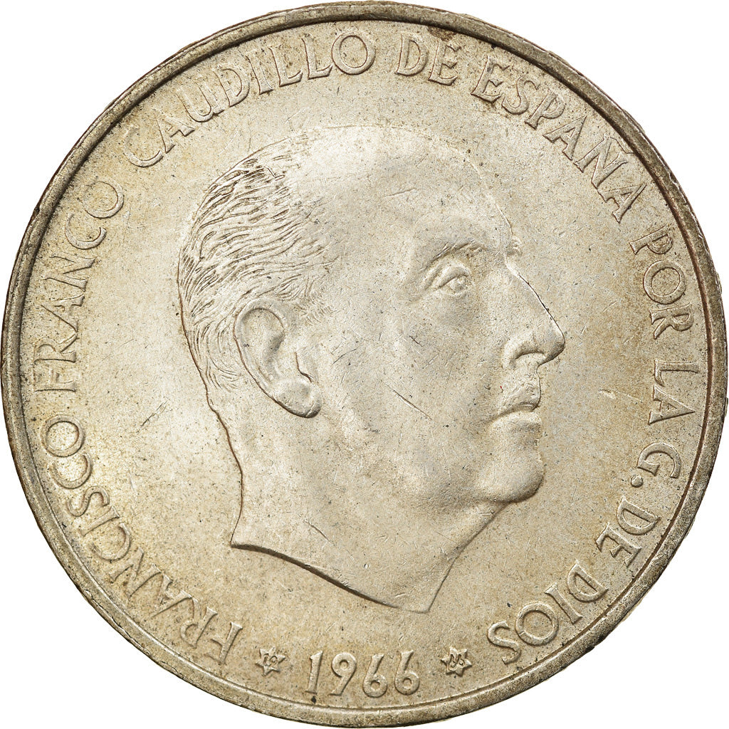 Coin, Spain, Caudillo and regent, 100 Pesetas, 1966, AU(50-53), Silver, KM:797