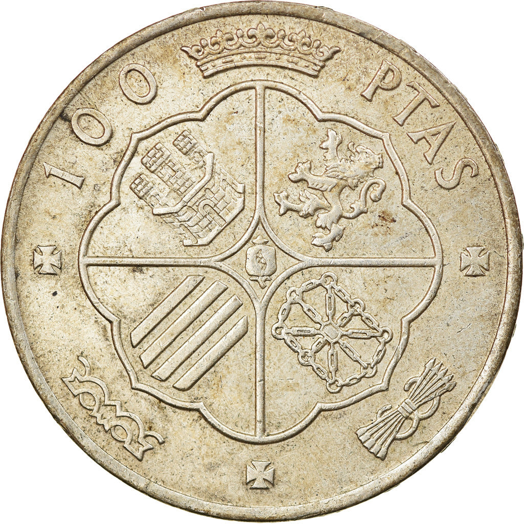 Coin, Spain, Caudillo and regent, 100 Pesetas, 1966, AU(50-53), Silver, KM:797