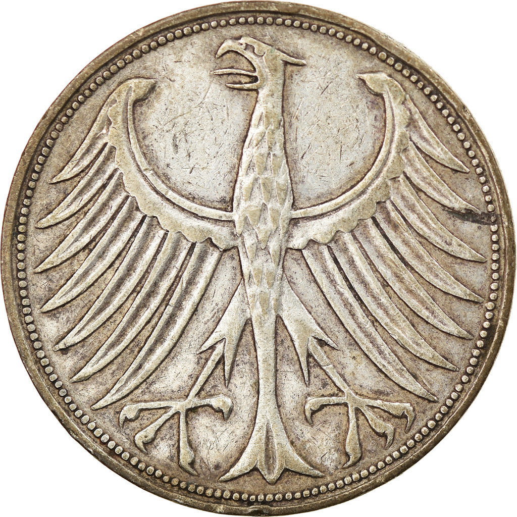 Coin, GERMANY - FEDERAL REPUBLIC, 5 Mark, 1951, Stuttgart, VF(30-35), Silver