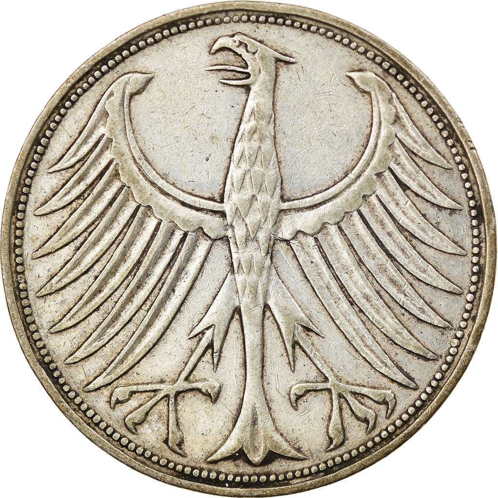 Coin, GERMANY - FEDERAL REPUBLIC, 5 Mark, 1951, Stuttgart, VF(30-35), Silver