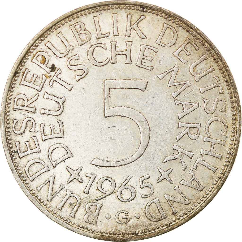 Coin, GERMANY - FEDERAL REPUBLIC, 5 Mark, 1965, Karlsruhe, AU(50-53), Silver