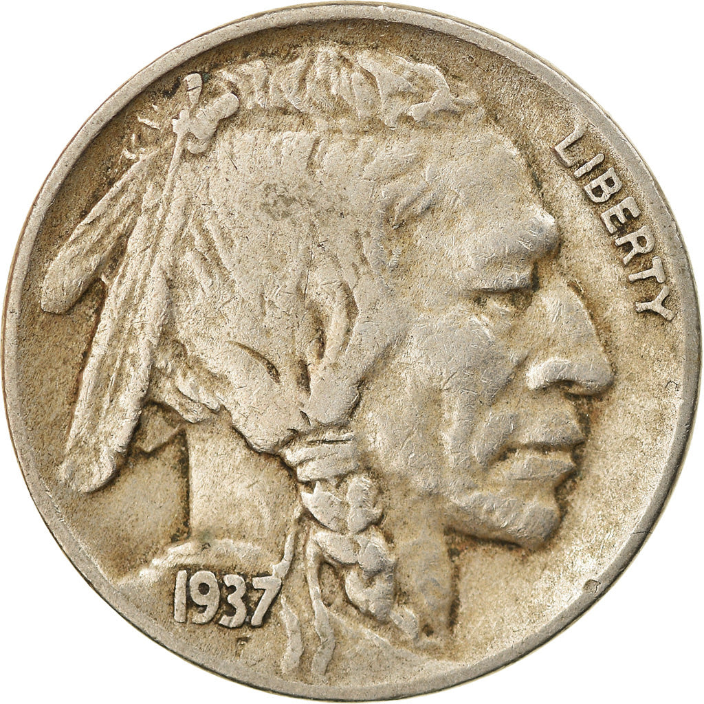 Coin, United States, Buffalo Nickel, 5 Cents, 1937, U.S. Mint, Denver