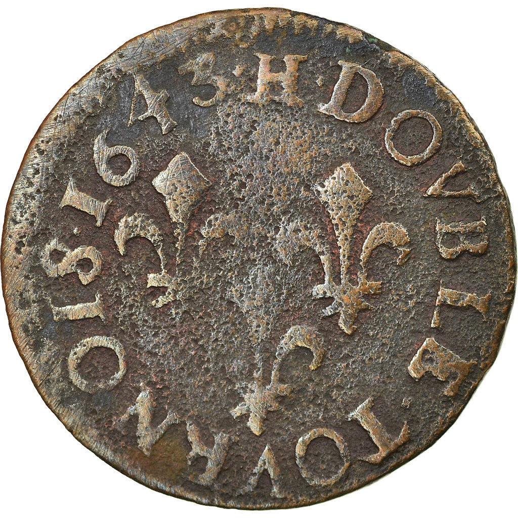 Coin, France, Louis XIII, Double tournois de Warin, tête à gauche, Double