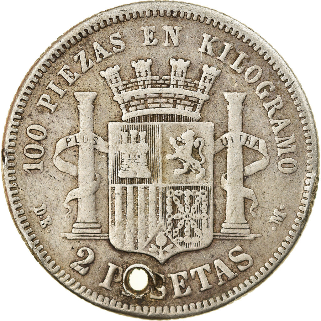 Coin, Spain, Provisional Government, 2 Pesetas, 1870, Madrid, VF(20-25), Silver