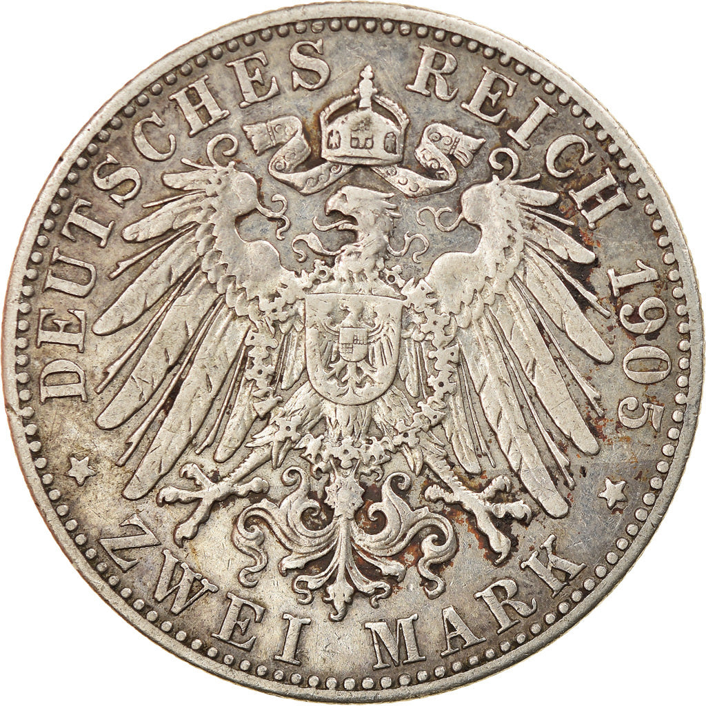 Coin, German States, BAVARIA, Otto, 2 Mark, 1905, Munich, VF(30-35), Silver