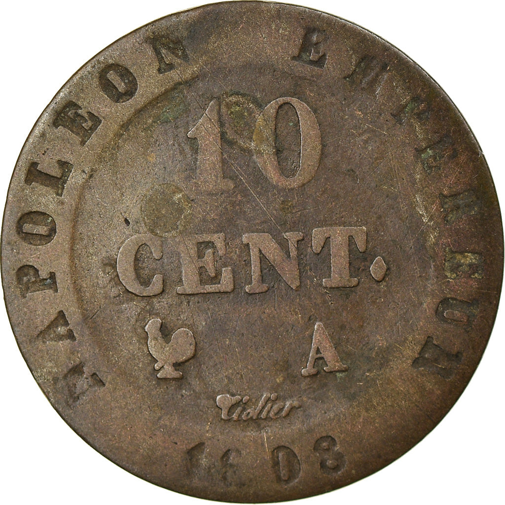 Coin, France, Napoleon I, 10 Centimes, 1808, Paris, VF(20-25), Billon