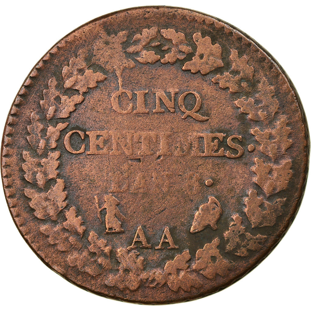 Moeda, França, Dupré, 5 Centimes, AN 8, Metz, VF(30-35), Bronze, KM:640.2