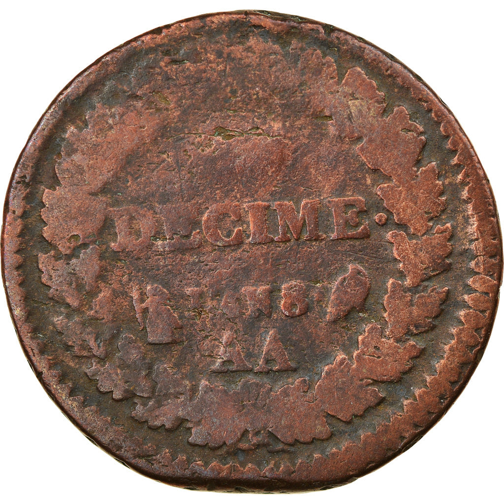 Moneta, Francja, Dupré, Decime, AN 8, Metz, F(12-15), Bronze, KM:644.2
