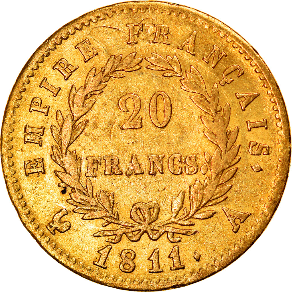 Moneda, Francia, Napoléon I, 20 Francs, 1811, Paris, error clashed die, MBC