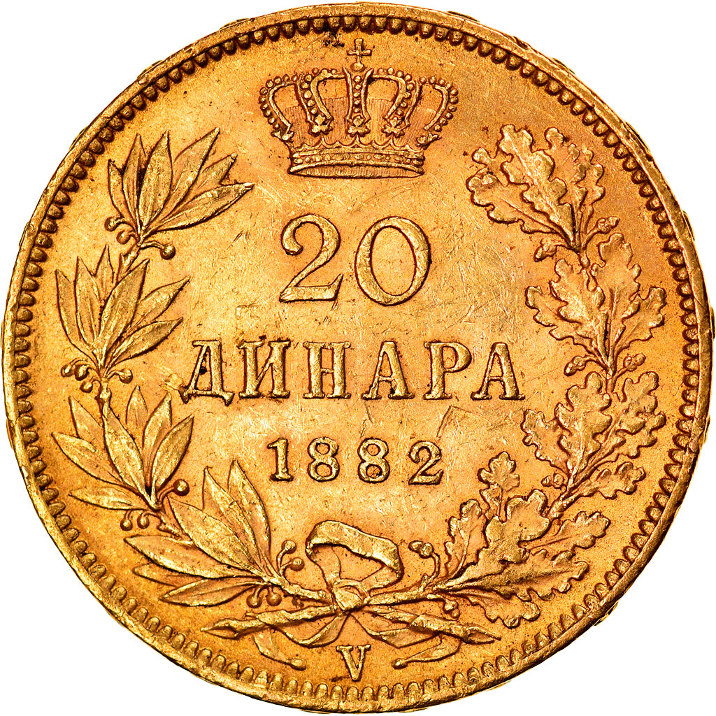Moneta, Serbia, Milan I, 20 Dinara, 1882, SPL-, Oro, KM:17.1