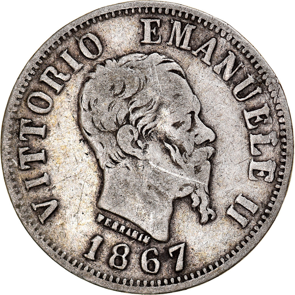 Coin, Italy, Vittorio Emanuele II, 50 Centesimi, 1867, Naples, VF(30-35)