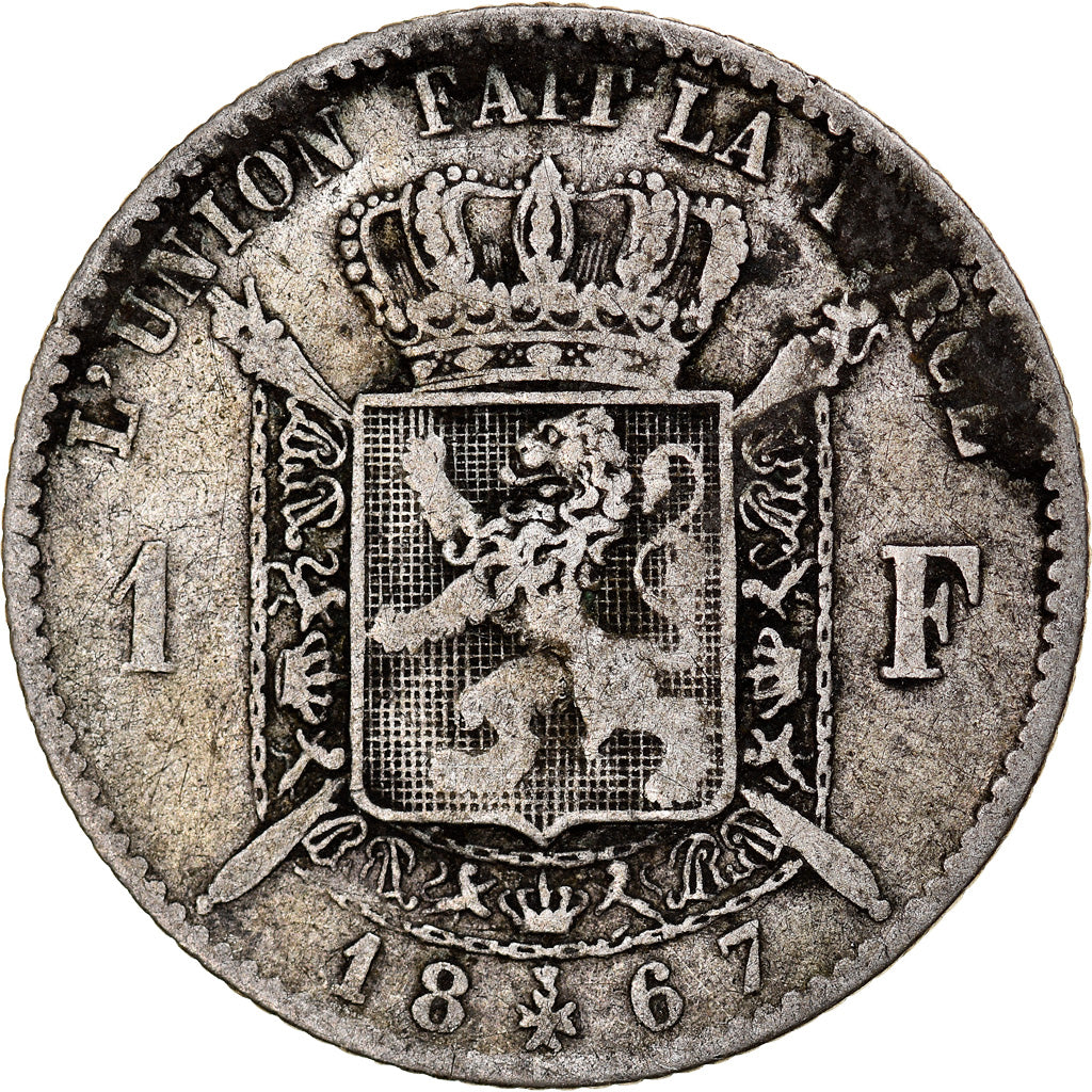 Coin, Belgium, Leopold II, Franc, 1867, VF(30-35), Silver, KM:28.1