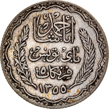 Coin, Tunisia, Ahmad Pasha Bey, 5 Francs, 1936/AH1355, Paris, VF(30-35), Silver