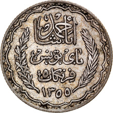 Coin, Tunisia, Ahmad Pasha Bey, 5 Francs, 1936/AH1355, Paris, EF(40-45), Silver