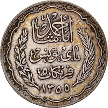 Moeda, Tunísia, Ahmad Pasha Bey, 5 Francs, 1936/AH1355, Paris, AU(50-53)