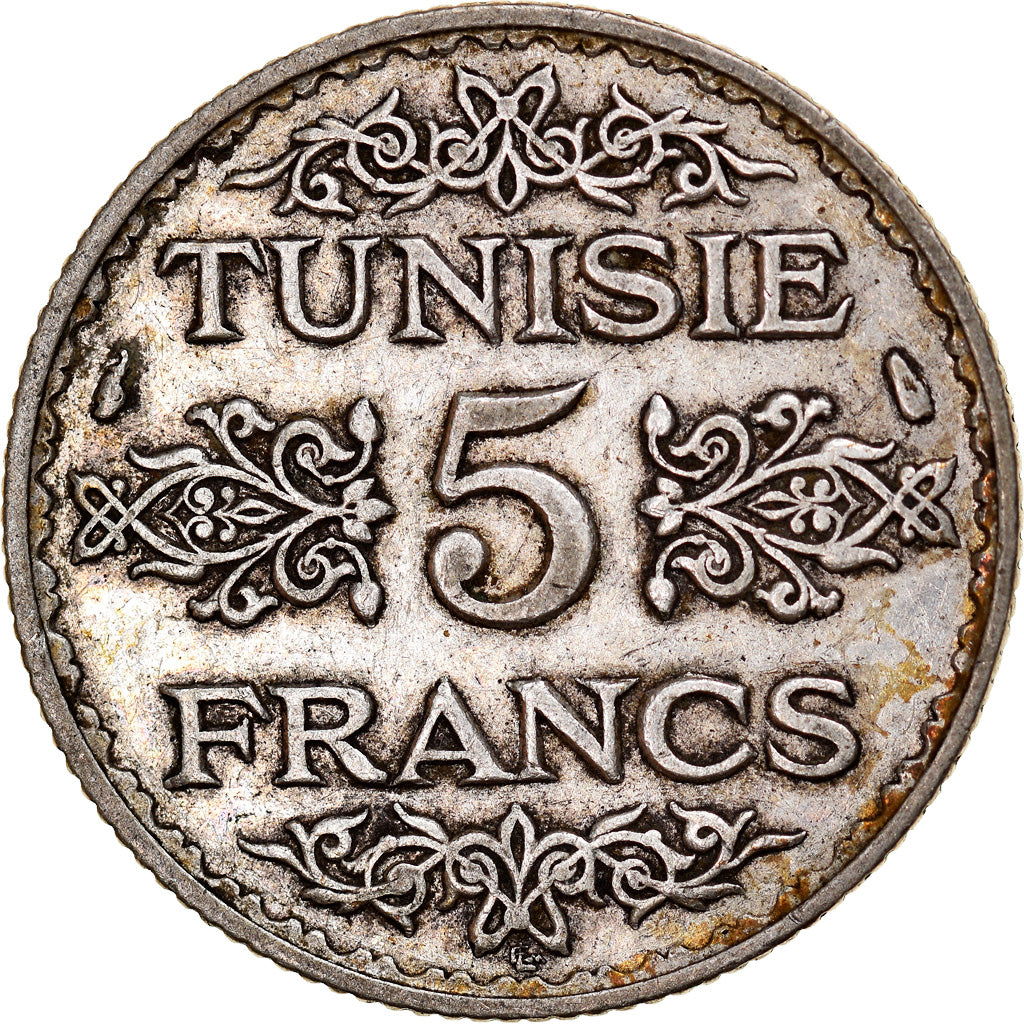 Münze, Tunesien, Ahmad Pasha Bey, 5 Francs, 1936/AH1355, Paris, SS+, Silber