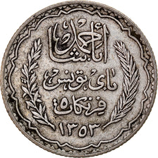 Moeda, Tunísia, Ahmad Pasha Bey, 5 Francs, AH 1353/1934, Paris, VF(30-35)