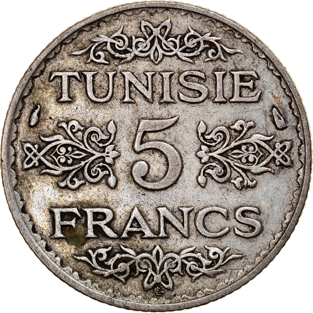 Coin, Tunisia, Ahmad Pasha Bey, 5 Francs, AH 1353/1934, Paris, VF(30-35)