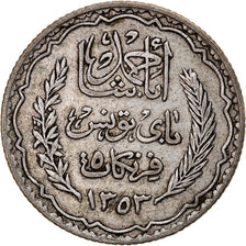 Coin, Tunisia, Ahmad Pasha Bey, 5 Francs, AH 1353/1934, Paris, VF(30-35)