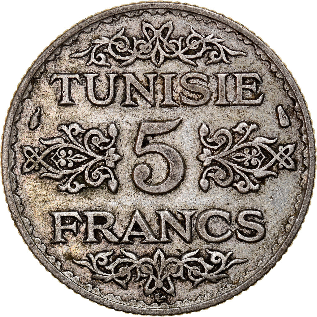 Coin, Tunisia, Ahmad Pasha Bey, 5 Francs, AH 1353/1934, Paris, VF(30-35)