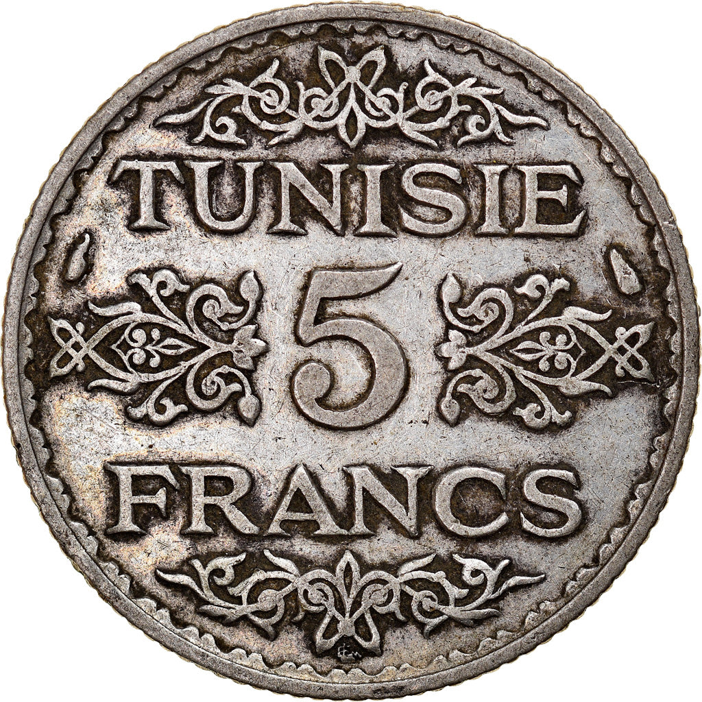 Coin, Tunisia, Ahmad Pasha Bey, 5 Francs, AH 1353/1934, Paris, VF(30-35)