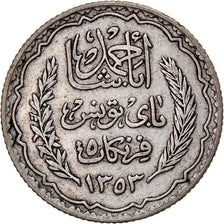 Coin, Tunisia, Ahmad Pasha Bey, 5 Francs, AH 1353/1934, Paris, EF(40-45)