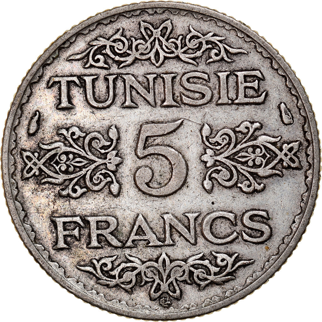 Coin, Tunisia, Ahmad Pasha Bey, 5 Francs, AH 1353/1934, Paris, EF(40-45)