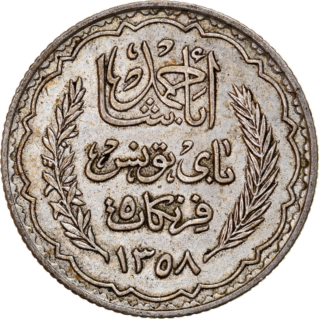 Monnaie, Tunisie, Ahmad Pasha Bey, 5 Francs, 1939, Paris, TTB, Argent, KM:264