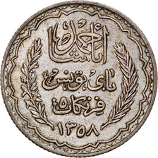 Moneda, Túnez, Ahmad Pasha Bey, 5 Francs, 1939, Paris, MBC, Plata, KM:264