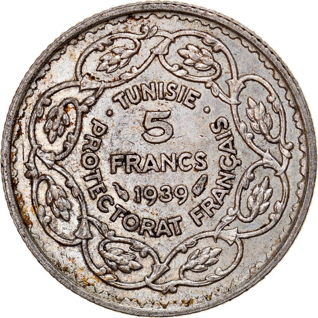 Monnaie, Tunisie, Ahmad Pasha Bey, 5 Francs, 1939, Paris, TTB, Argent, KM:264