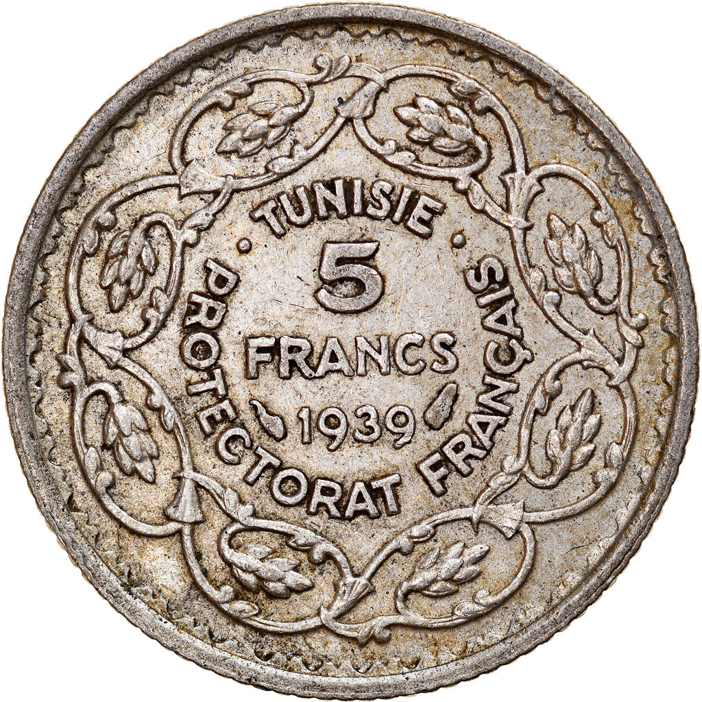 Monnaie, Tunisie, Ahmad Pasha Bey, 5 Francs, 1939, Paris, TTB, Argent, KM:264