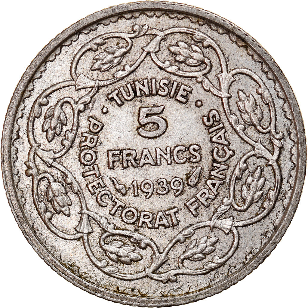 Monnaie, Tunisie, Ahmad Pasha Bey, 5 Francs, 1939, Paris, TTB, Argent, KM:264