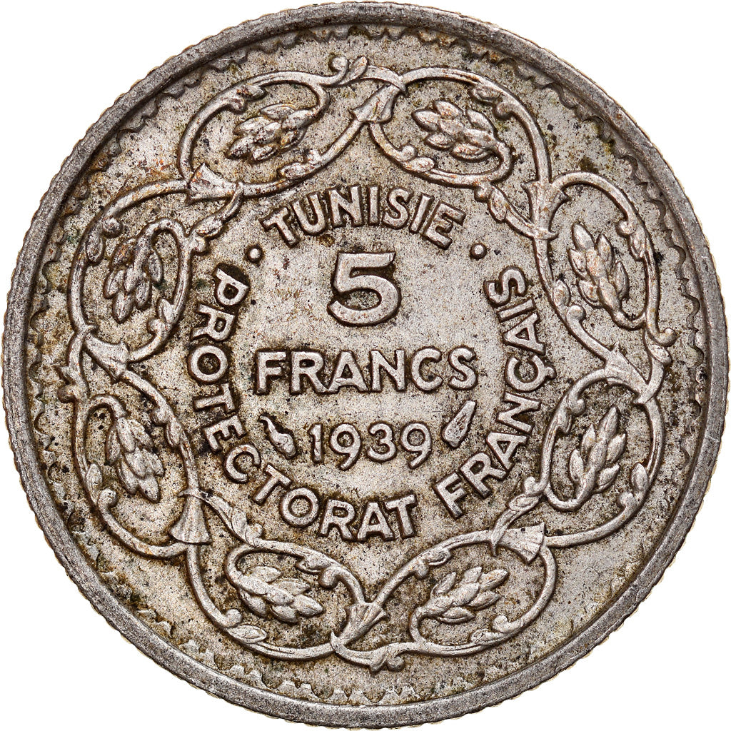 Monnaie, Tunisie, Ahmad Pasha Bey, 5 Francs, 1939, Paris, TTB, Argent, KM:264