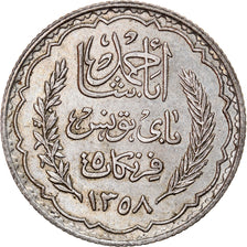 Moneda, Túnez, Ahmad Pasha Bey, 5 Francs, 1939, Paris, EBC, Plata, KM:264